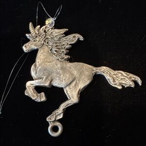 Vintage GALLO Pewter Unicorn Christmas Ornament with crystal bead